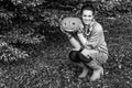 Happy woman with Halloween pumpkin Jack OÃ¢â¬â¢Lantern Royalty Free Stock Photo